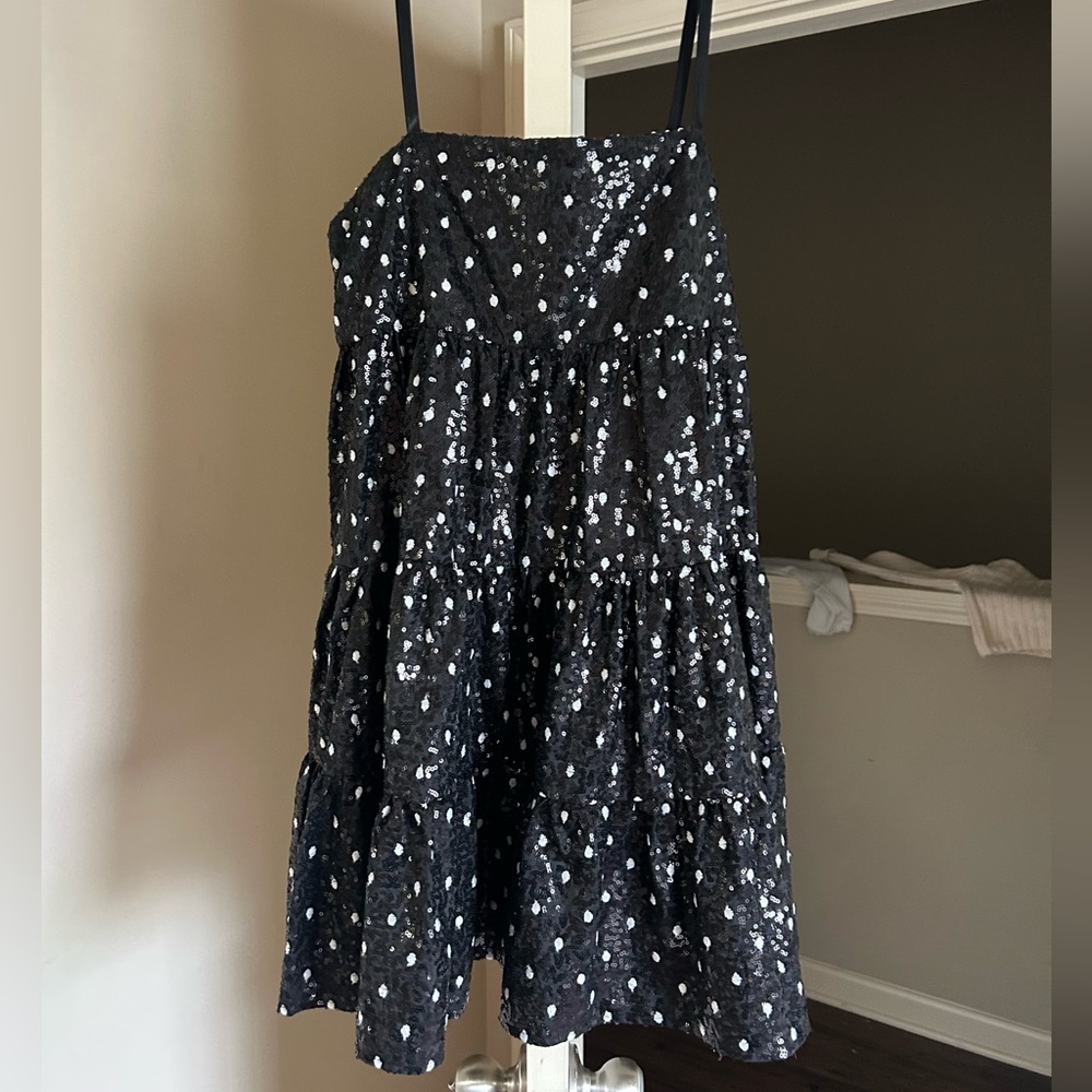 Zara black and white sequin mini dress